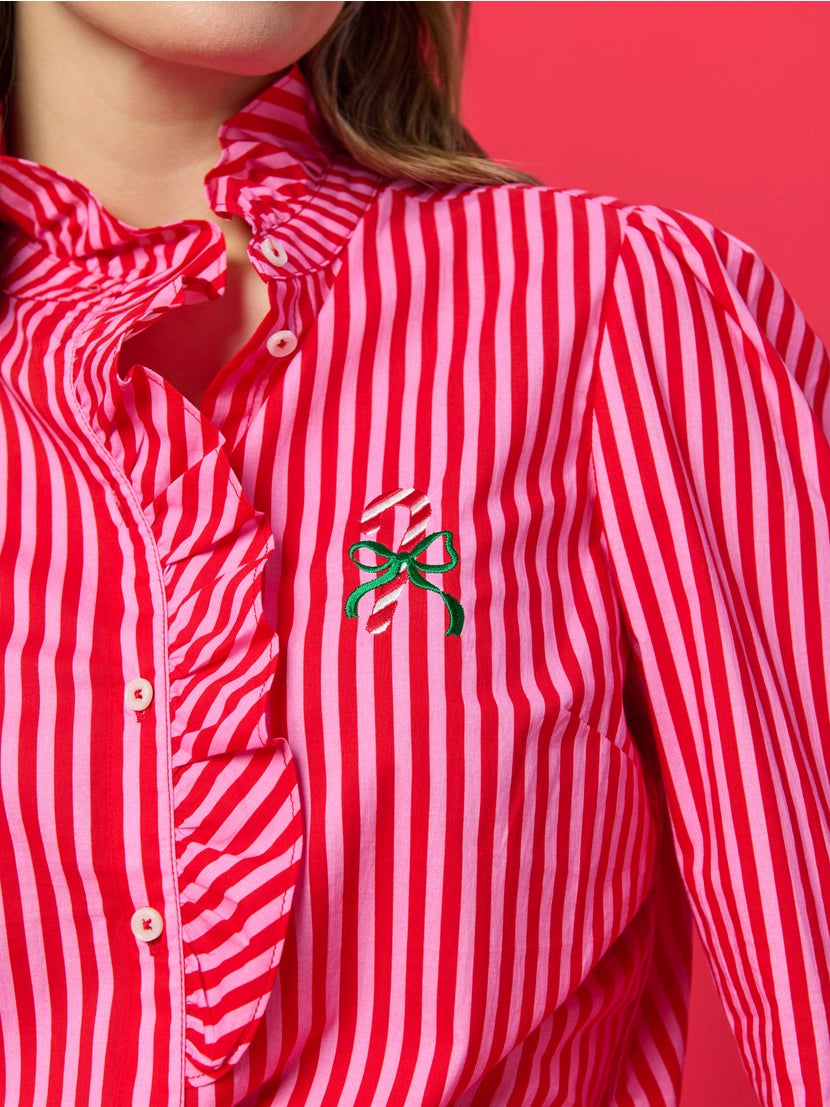 Candy Cane Stripe Ruffle Blouse