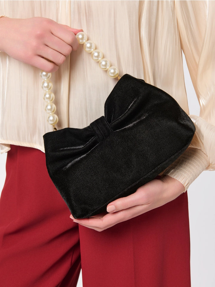 Eloise Velvet Bow Pearl Bag