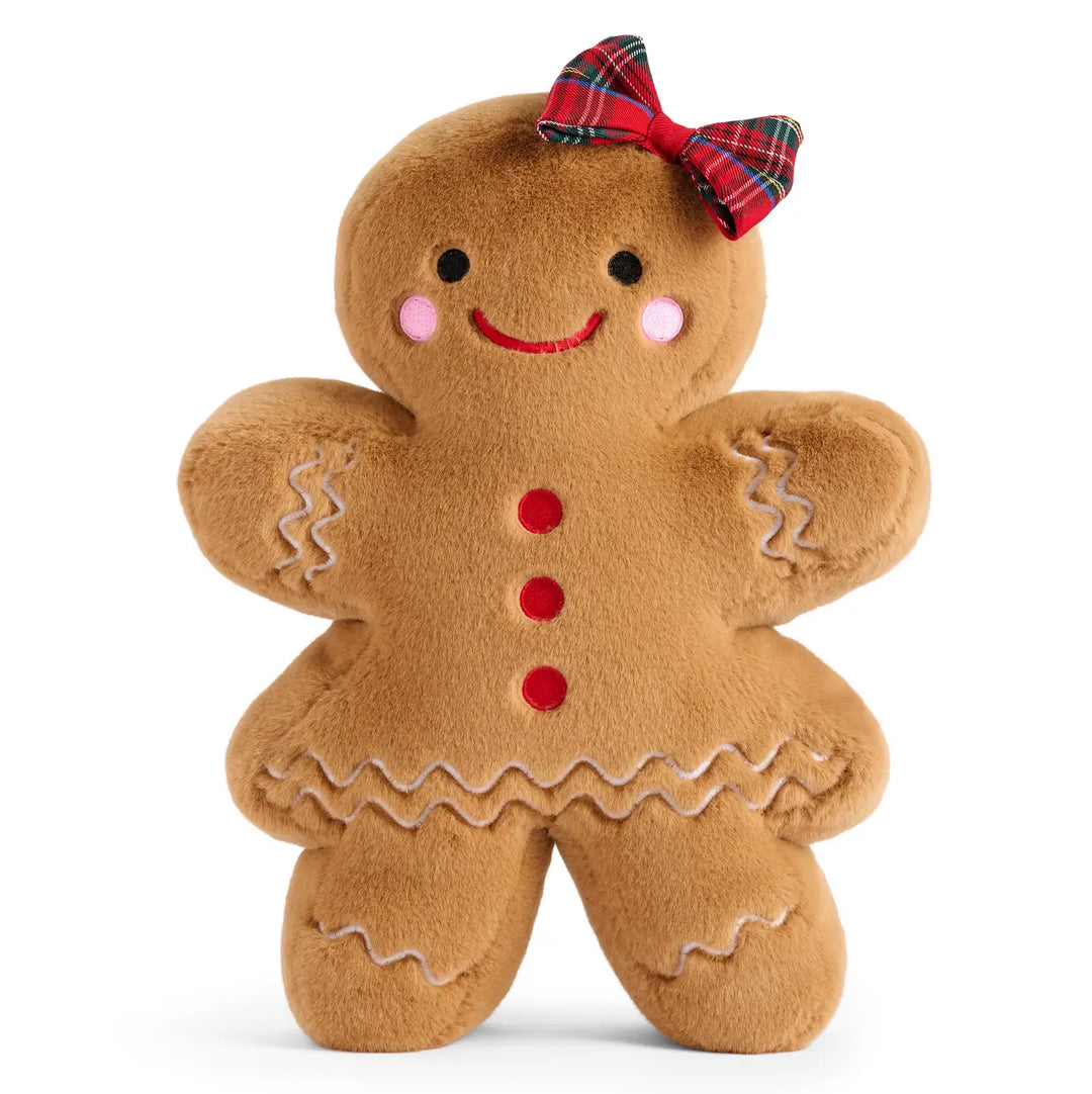 Tartan Bow Gingerbread Girl Pillow