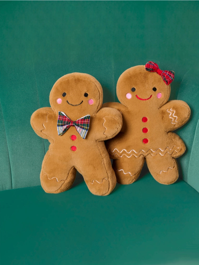 Tartan Bow Gingerbread Girl Pillow