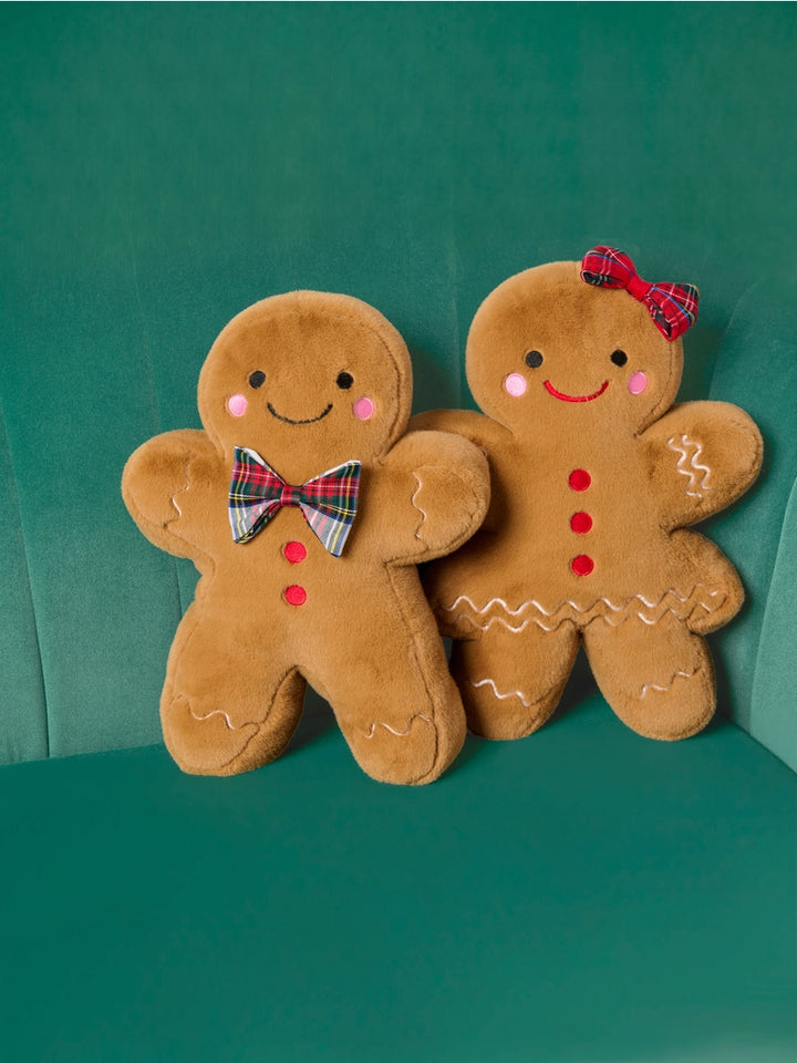Tartan Bow Gingerbread Girl Pillow