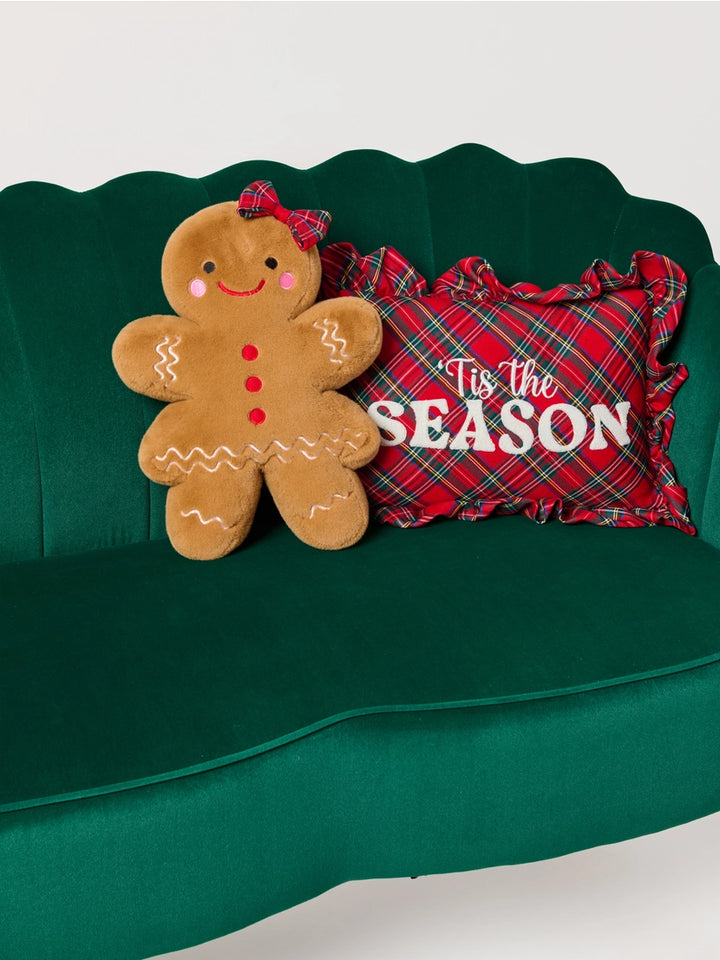 Tartan Bow Gingerbread Girl Pillow