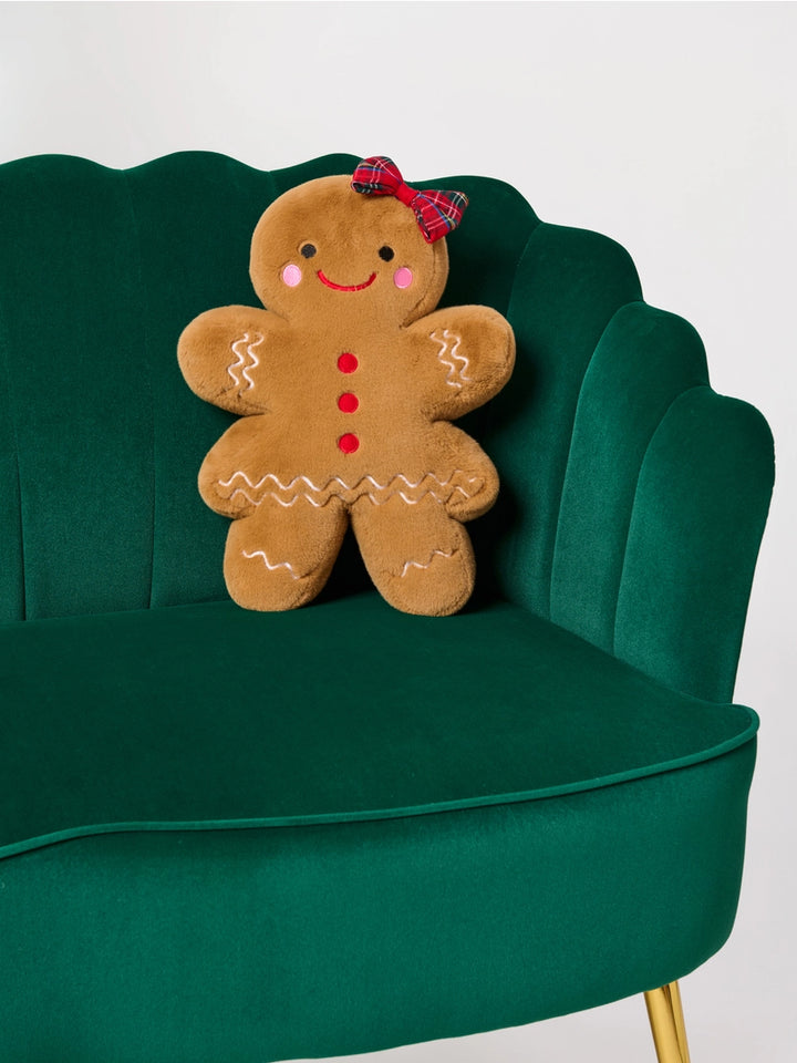 Tartan Bow Gingerbread Girl Pillow