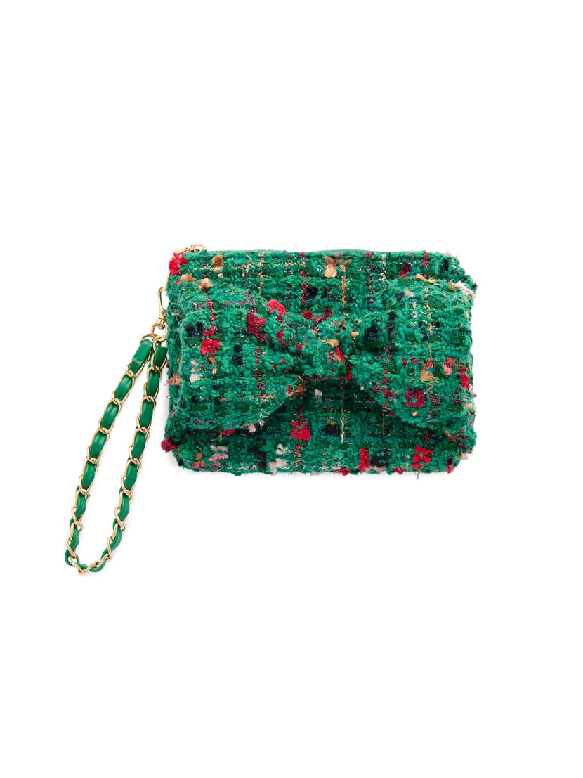 Holiday Bow Tweed Wristlet