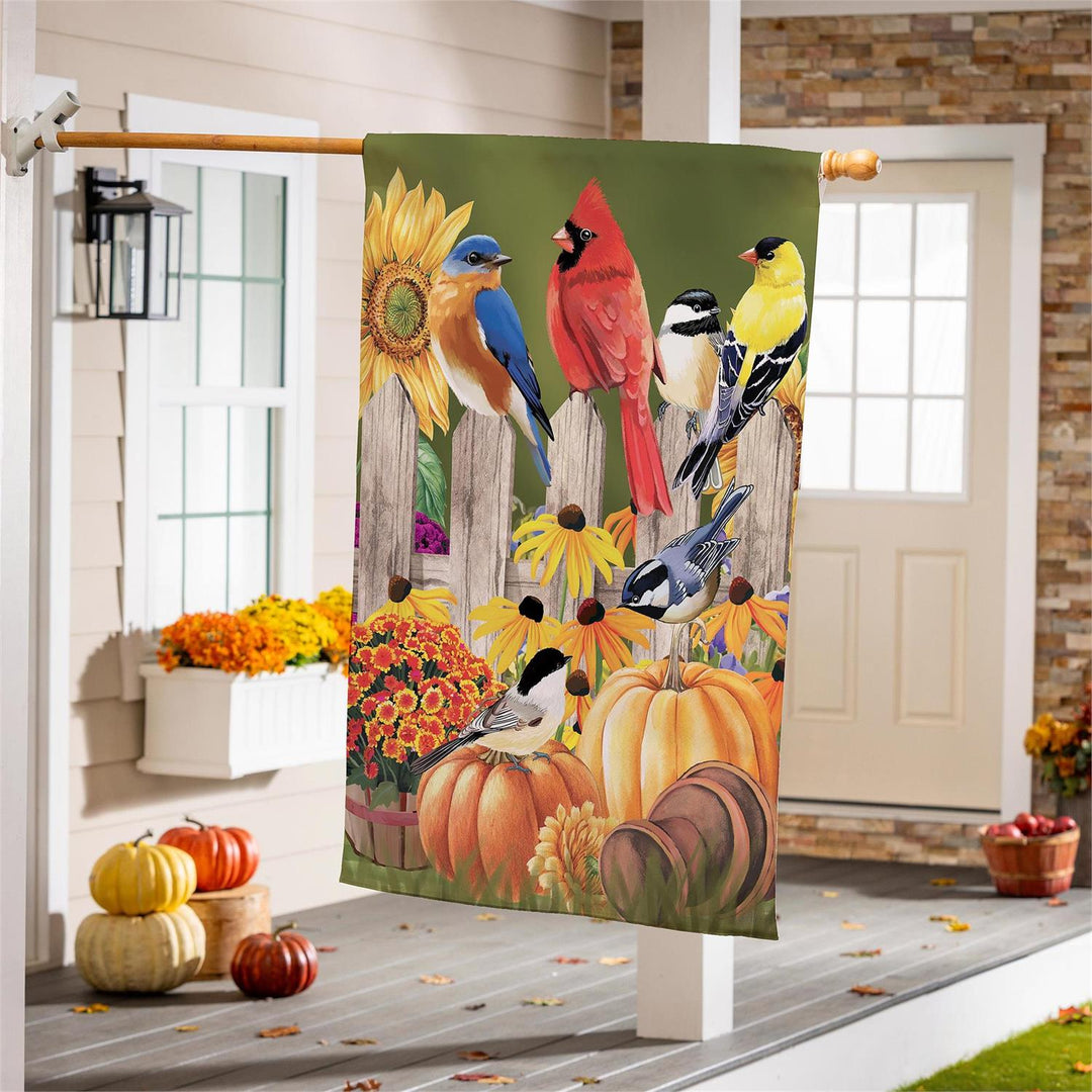 Autumn Gathering Birds House Flag