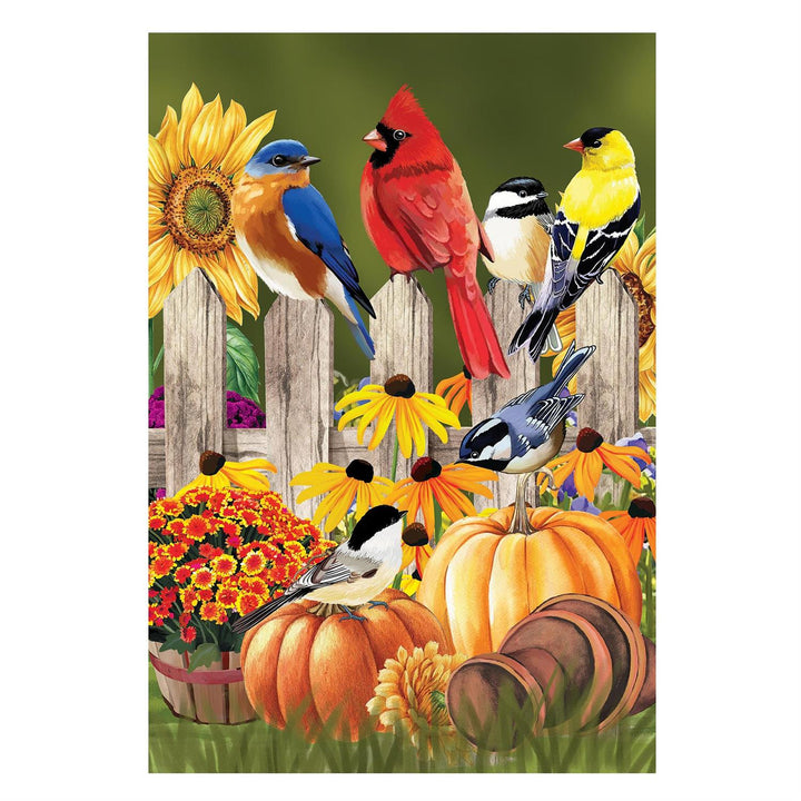 Autumn Gathering Birds House Flag