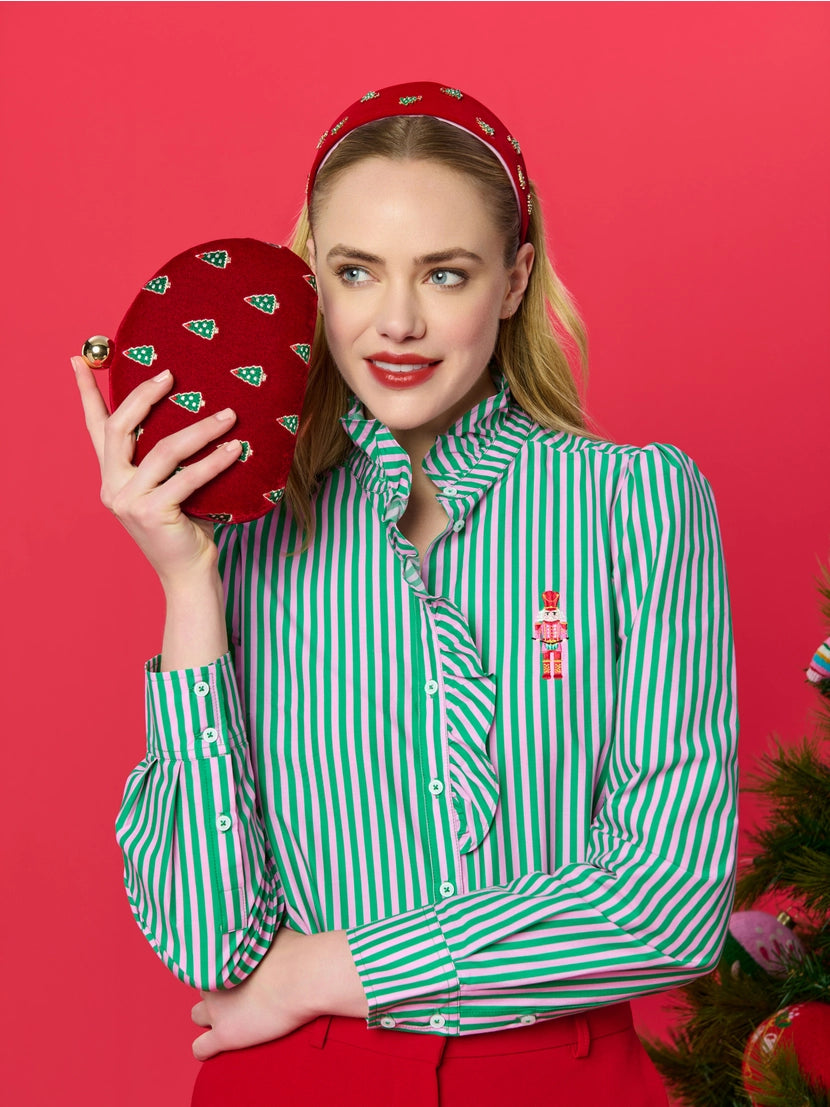 Nutcracker Stripe Ruffle Blouse