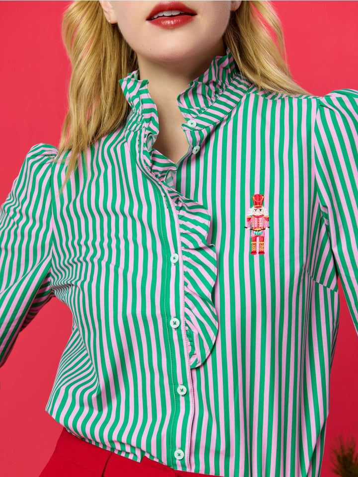Nutcracker Stripe Ruffle Blouse