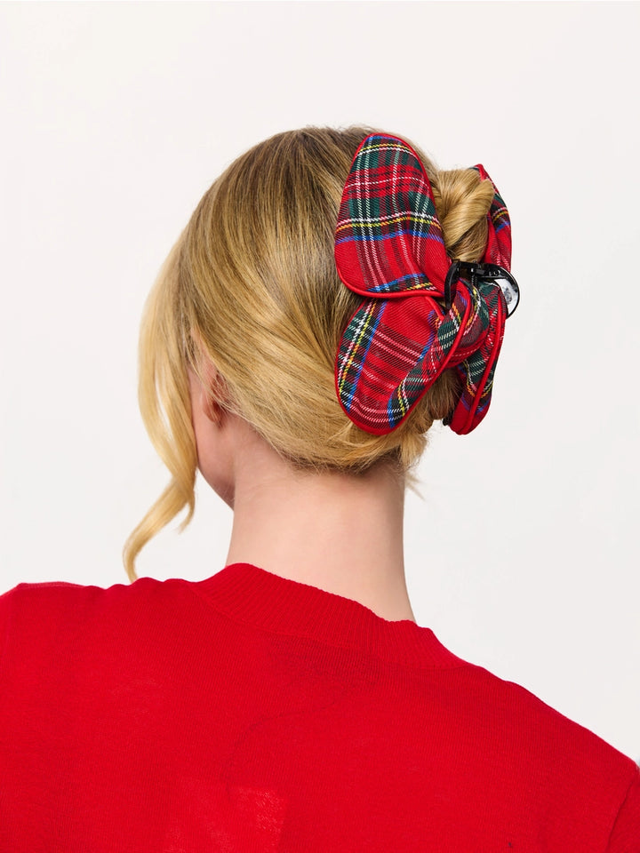 Merry Tartan Bow Claw Clip