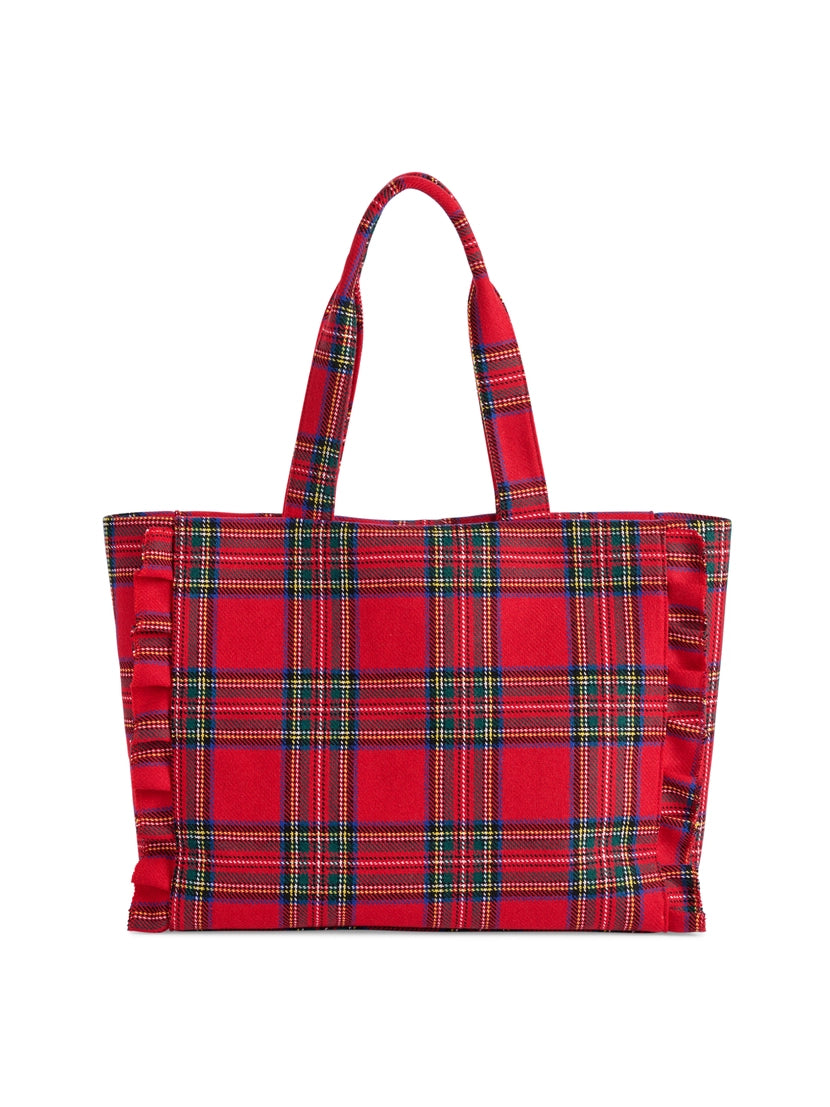 Ruffled Tartan Carryall Tote
