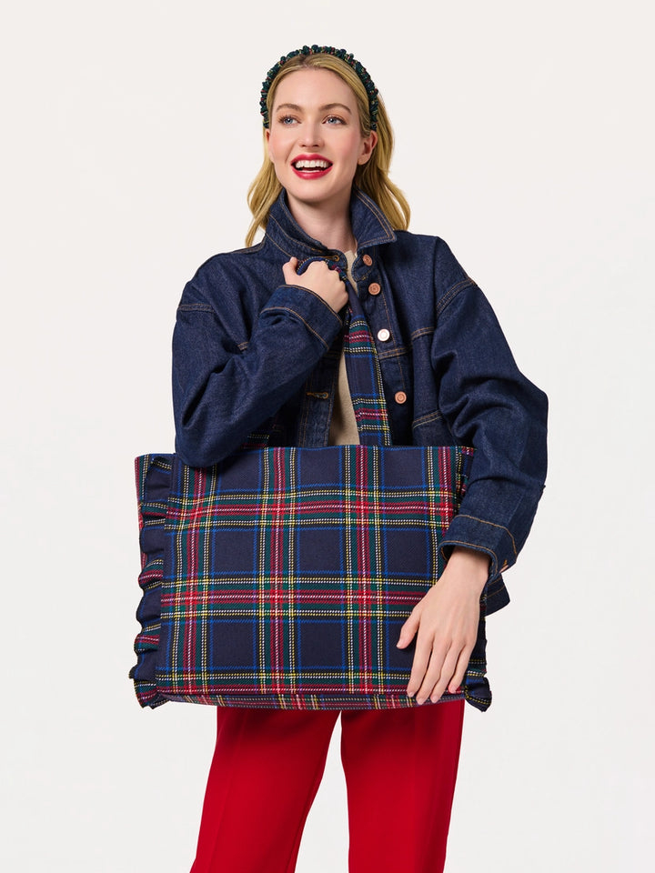 Ruffled Tartan Carryall Tote