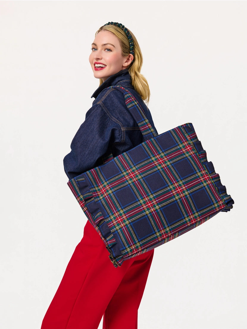 Ruffled Tartan Carryall Tote