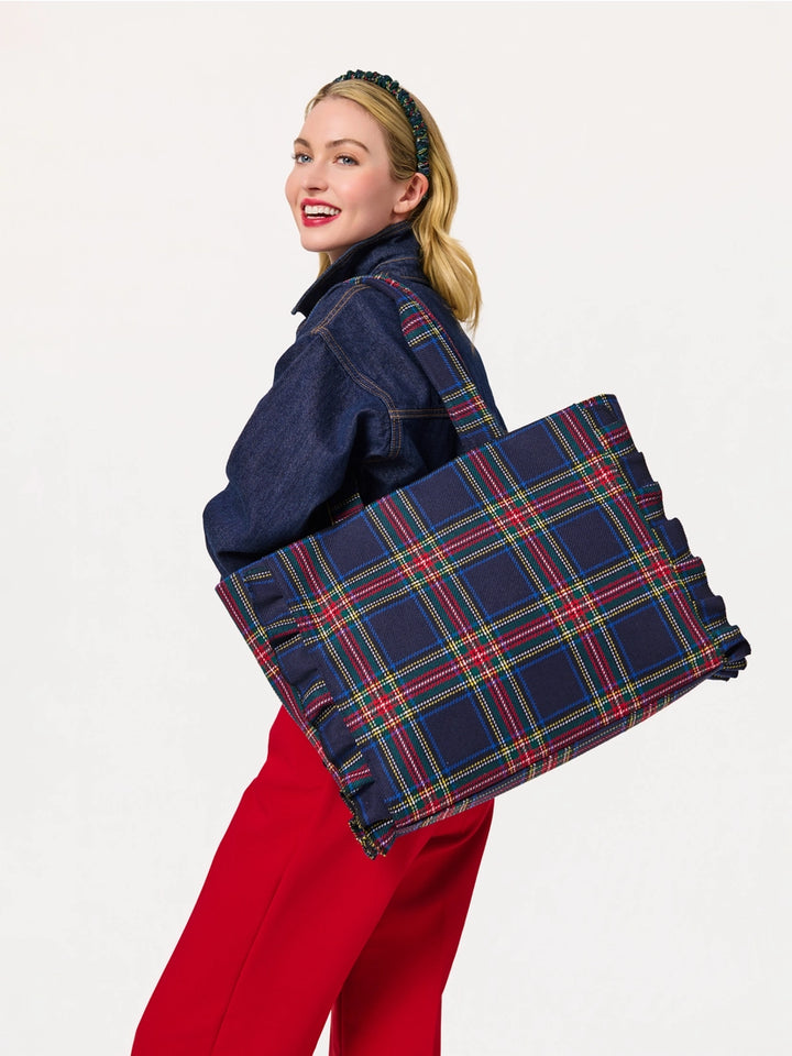 Ruffled Tartan Carryall Tote
