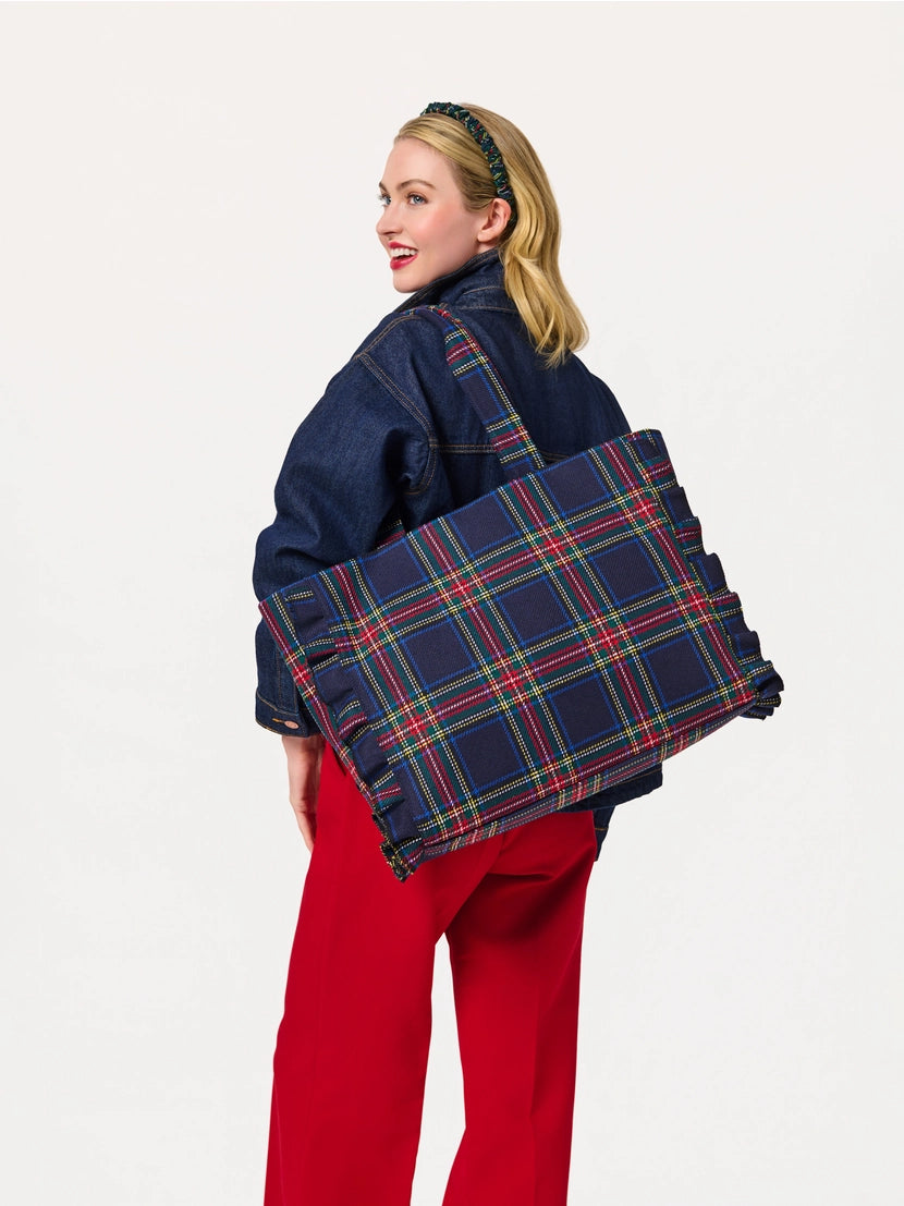 Ruffled Tartan Carryall Tote