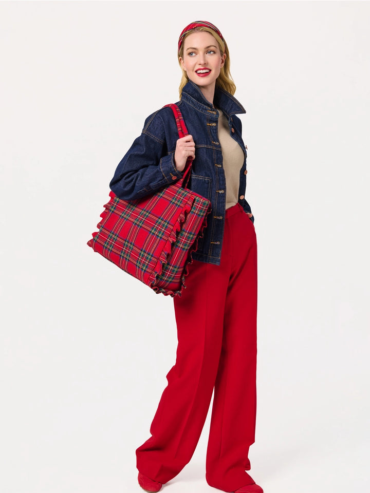 Ruffled Tartan Carryall Tote