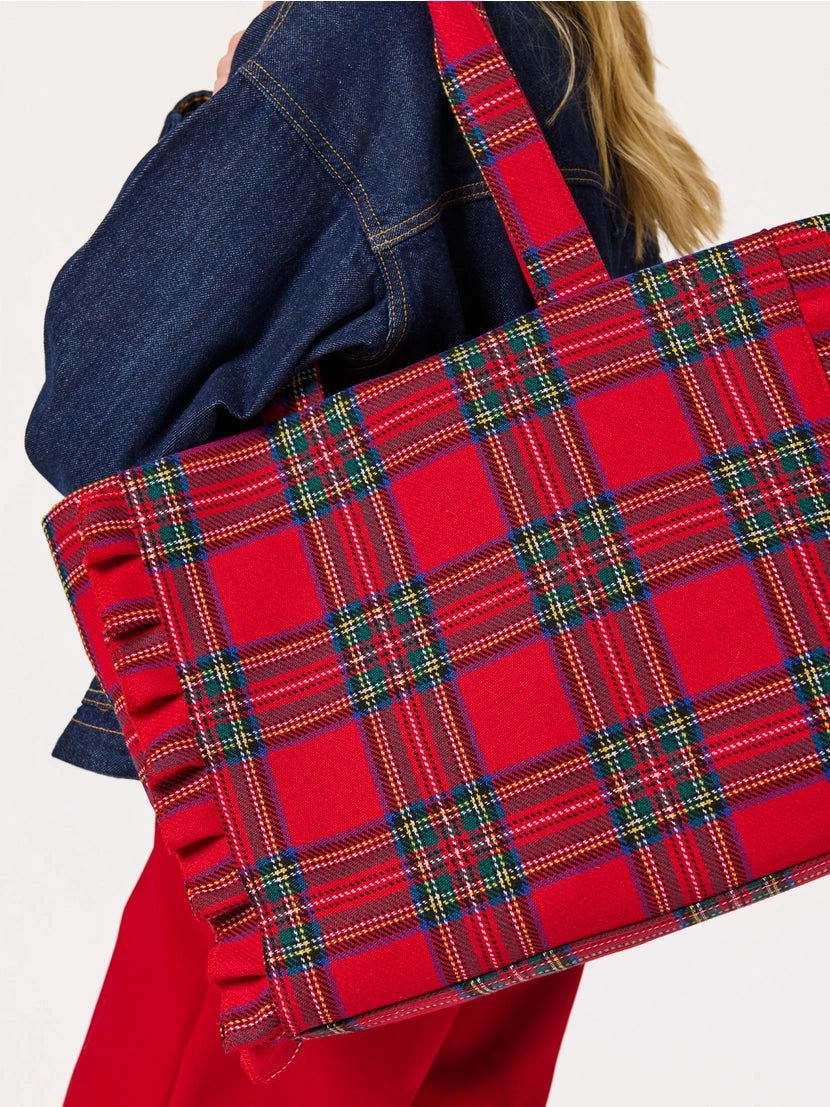Ruffled Tartan Carryall Tote