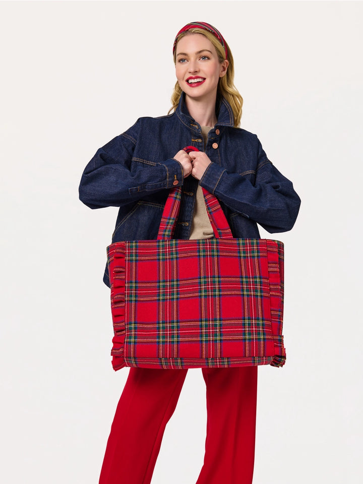 Ruffled Tartan Carryall Tote