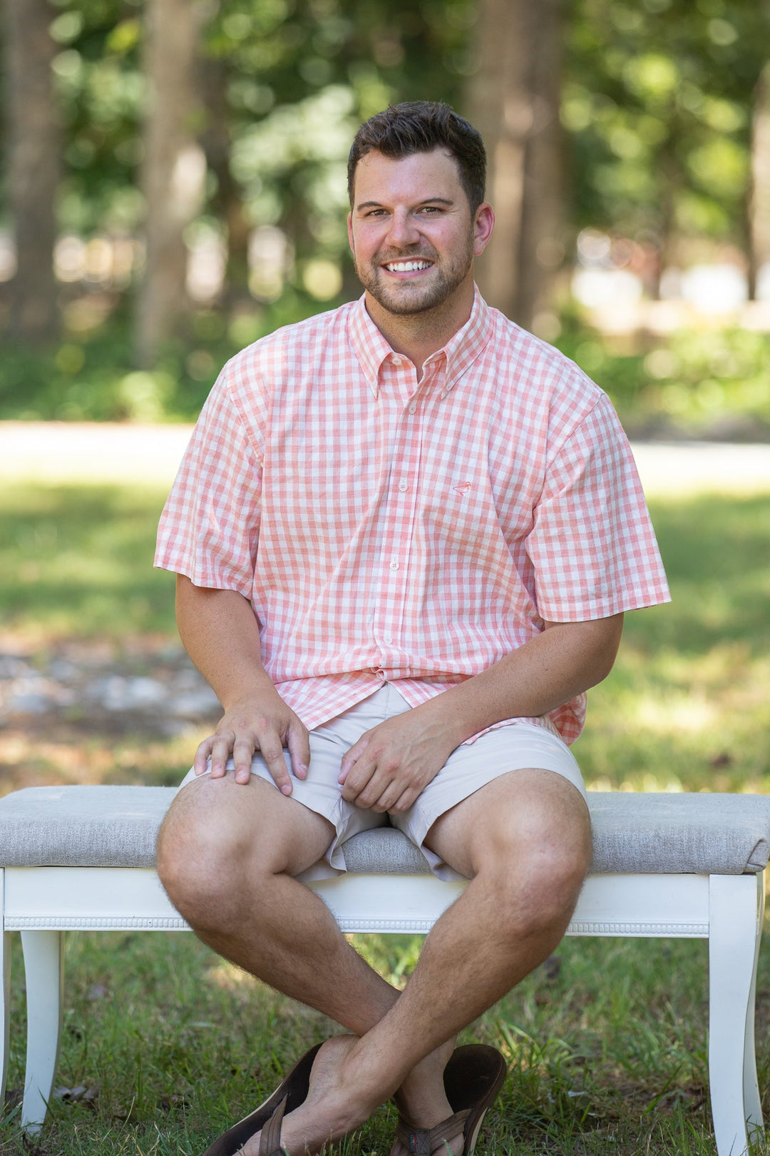 Melon Check Button Up SS Dress Shirt