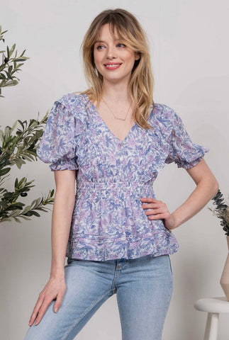 Purple & Blue Blossoms Babydoll Top