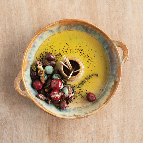 Stoneware Dish with Toothpick Holder