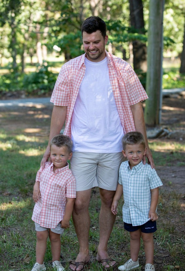 Melon Check Button Up SS Dress Shirt