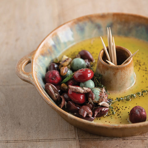 Stoneware Dish with Toothpick Holder