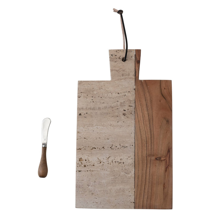 Stone & Wood Board With Knife